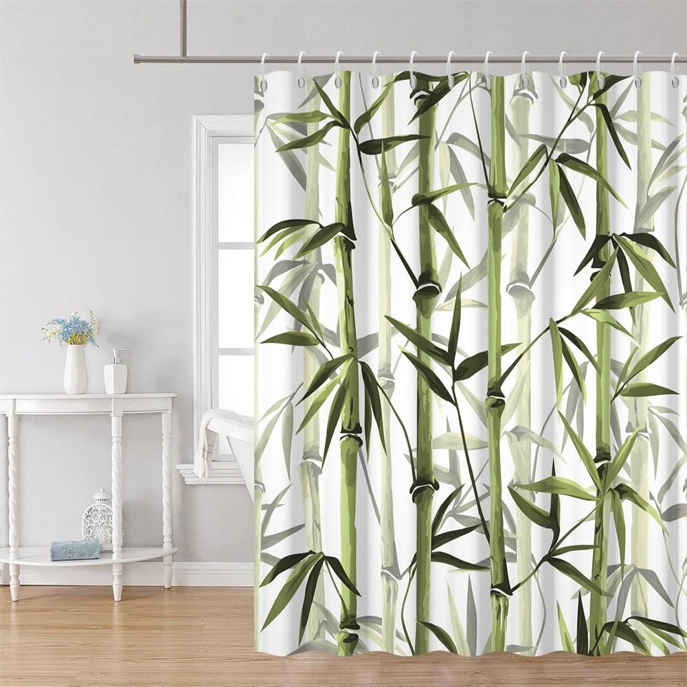 Green Bamboo Shower Curtain Bamboo 3D Printed Outdoor Bathroom Curtain Japanese Asian Zen Spa Spring Botanical Waterproof Fabric Machine Washable for Bathroom Decor Bathtub with Hooks 54x72 Inch (54"W x 72"L (Pack of 1) / Green-54)