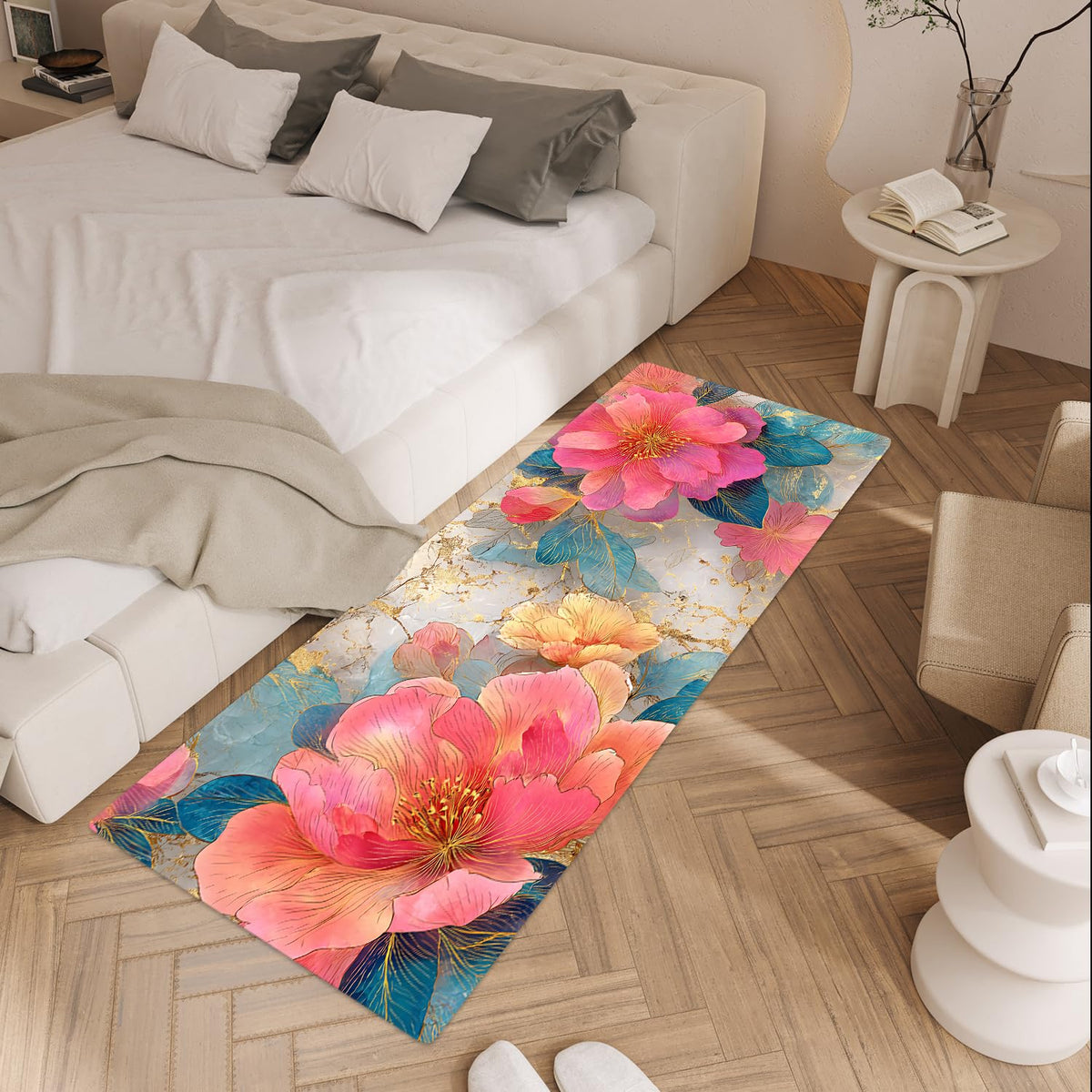 Pink Peony Laundry Room Rug 20x47 Inch (#43)