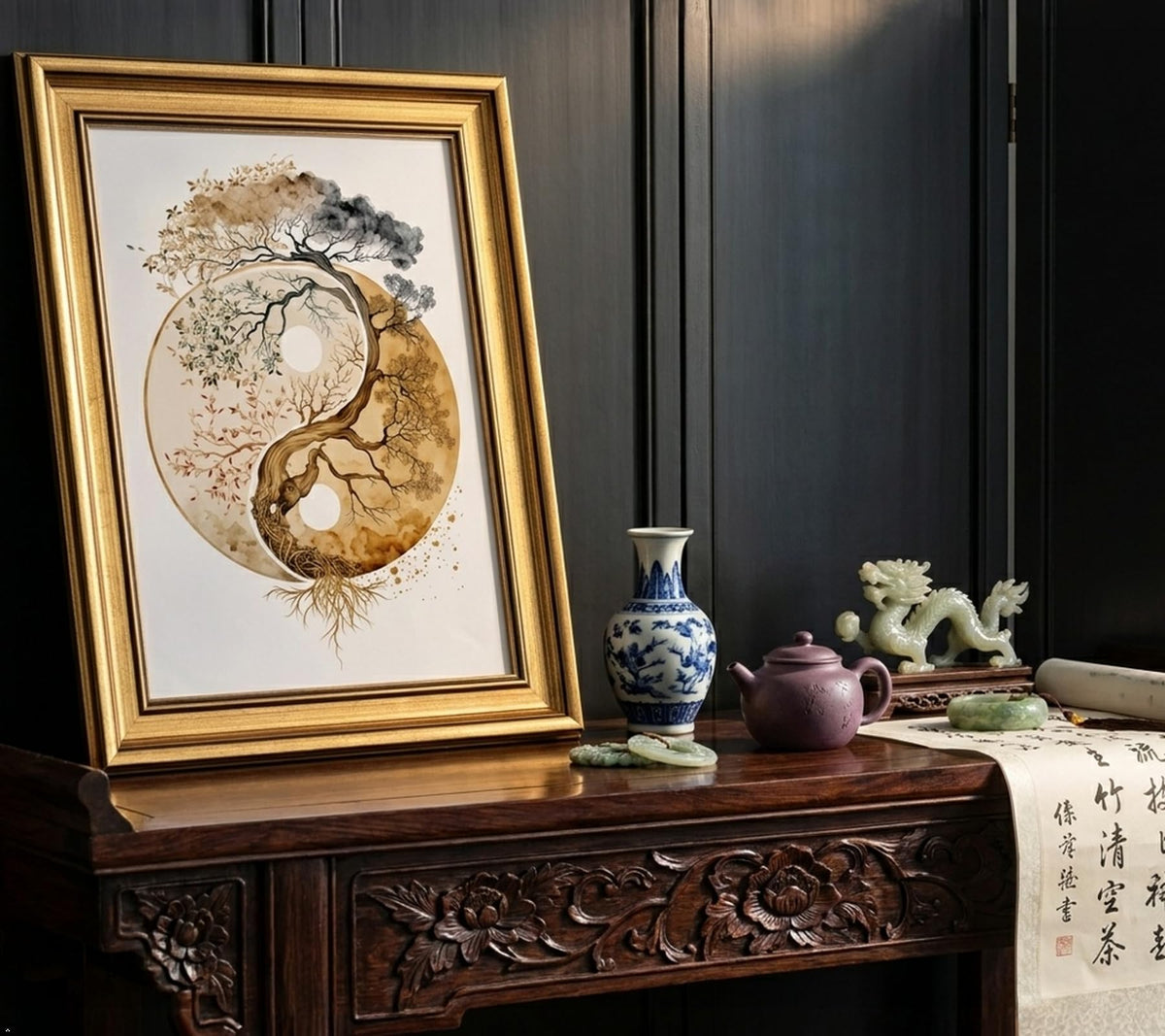 Vintage Gold Framed Tree of Life Canvas Wall Art (zen tree of life / 11"L x 9"W)