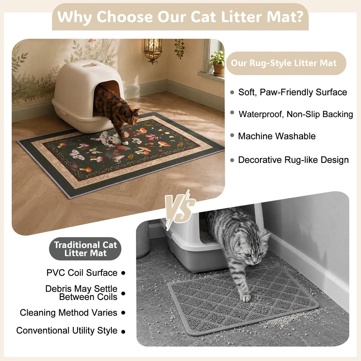 Cat Litter Mat (Brown Mushroom / L(33x22in))