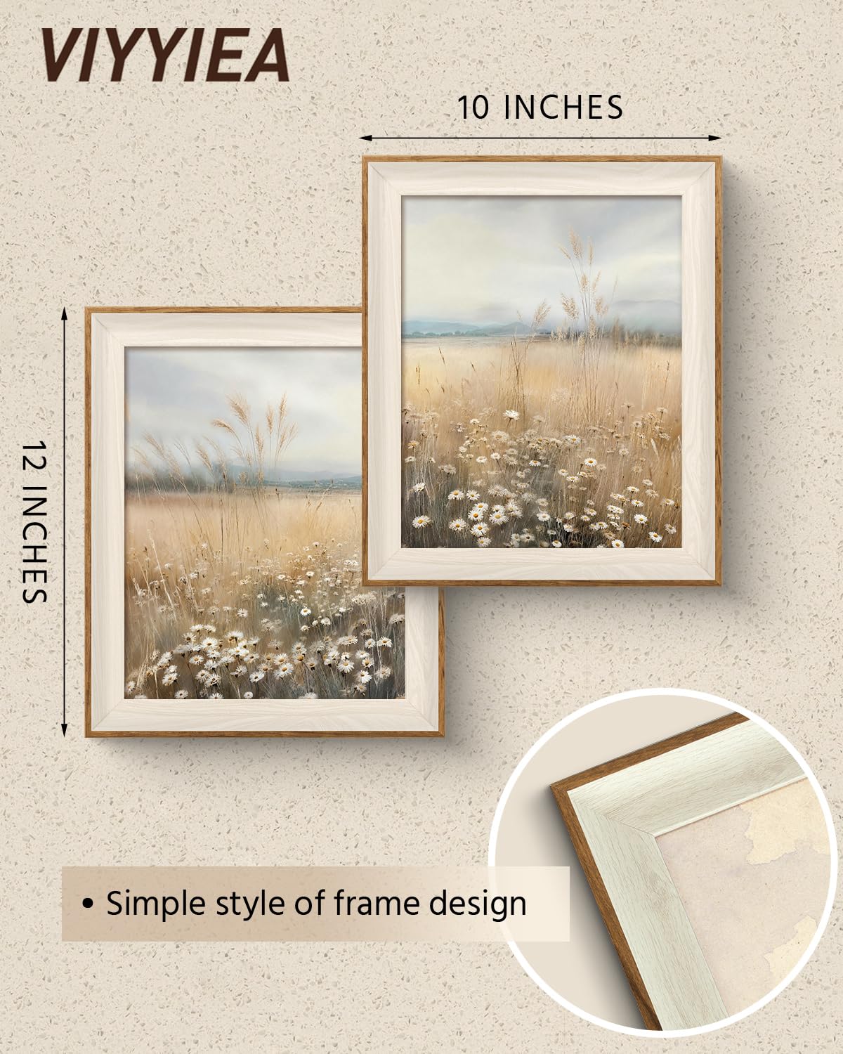 Framed Autumn Daisy Field Wall Art Set for Living Room (Golden Morning / 12"L x 10"W)