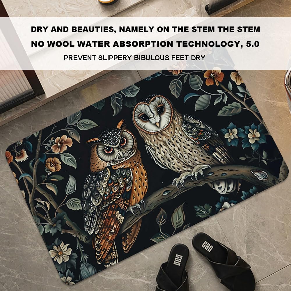 Bath Mat Bathroom Rug (Two Owls- / 20 x 31 inches)