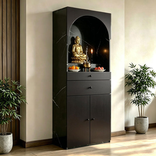 Altar Table Solid Wood (Black+black Marble Vein / 27.6×15.7×65.4in)