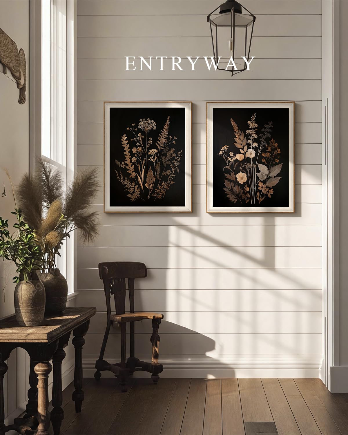 Framed Rustic Botanical Wall Art Set for Living Room (Dark Chocolate & Hazelnut / 16"L x 20"W)