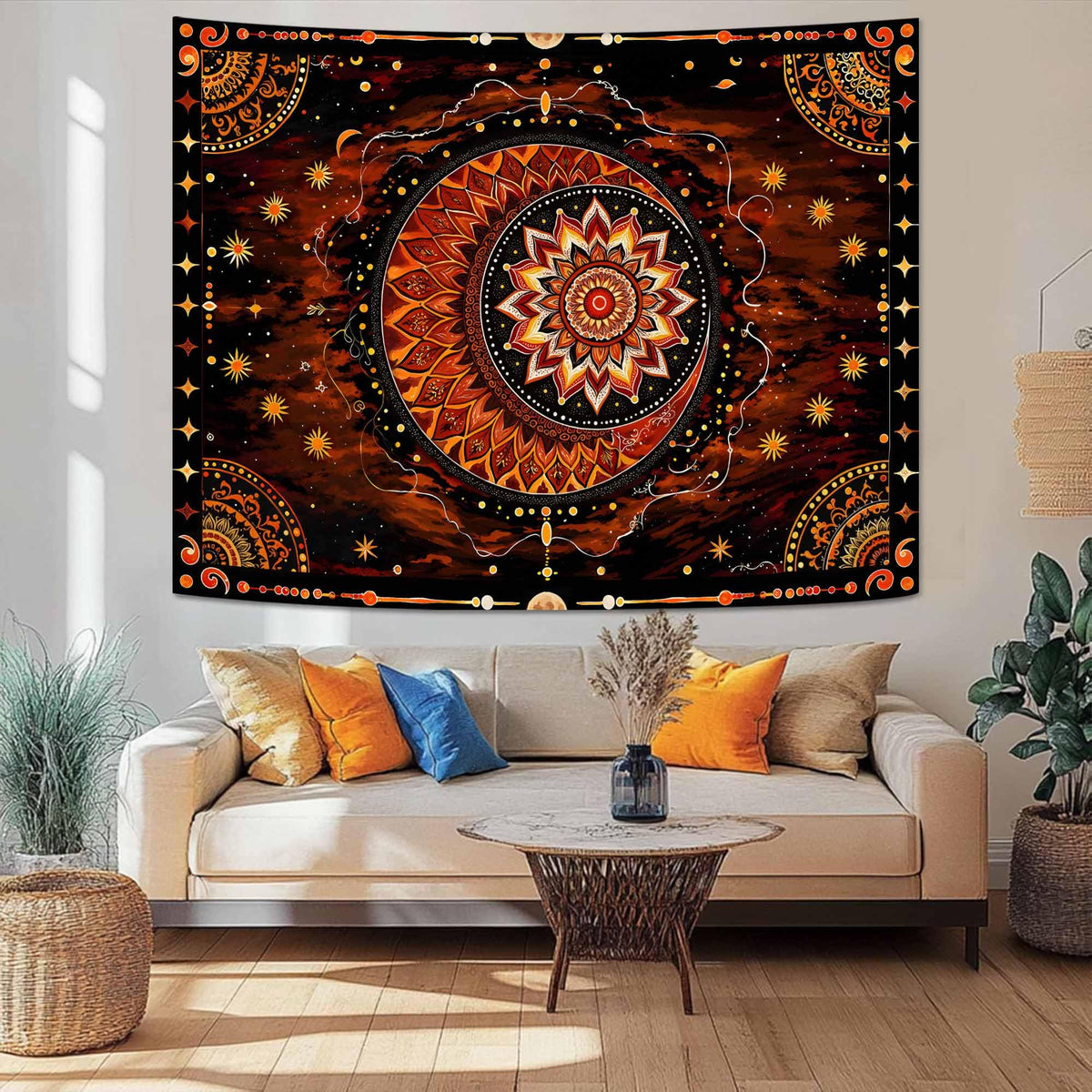 Celestial Mandala Tapestry (60"L x 44"W / Red Yellow Black)