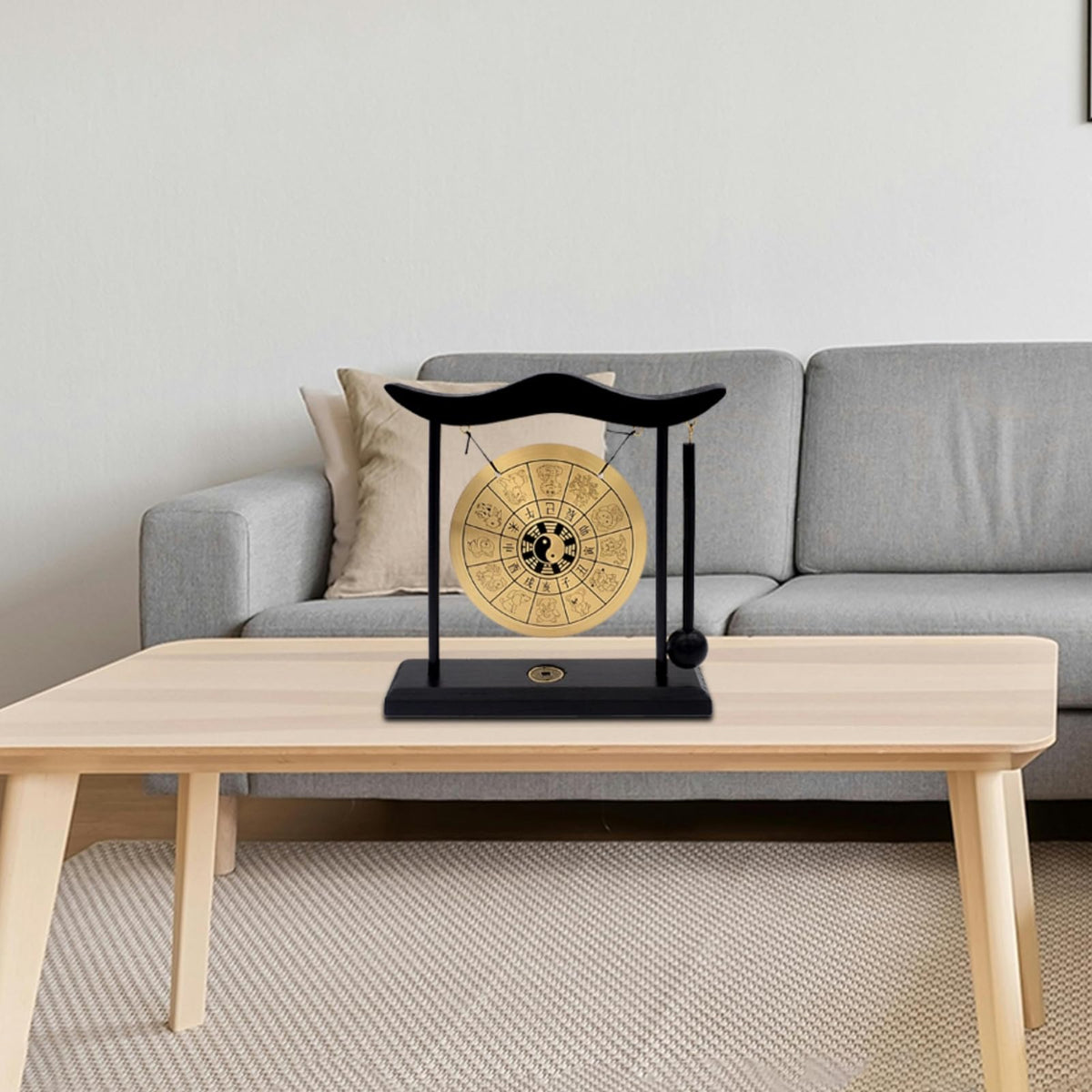 Zen Art Brass Chinese Zodiac Mini Gong For Desk With Mallet Instrument Bagua Home Decor Table Top (FH1304)