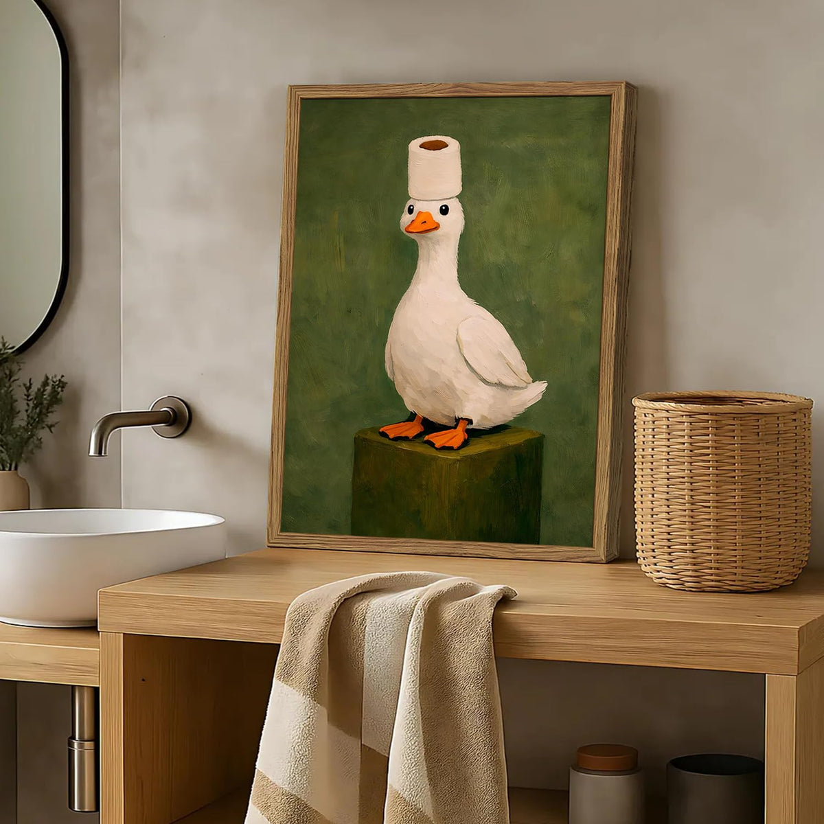 Framed Funny Bathroom Duck Canvas Wall Art (Duck / 24"L x 16"W)