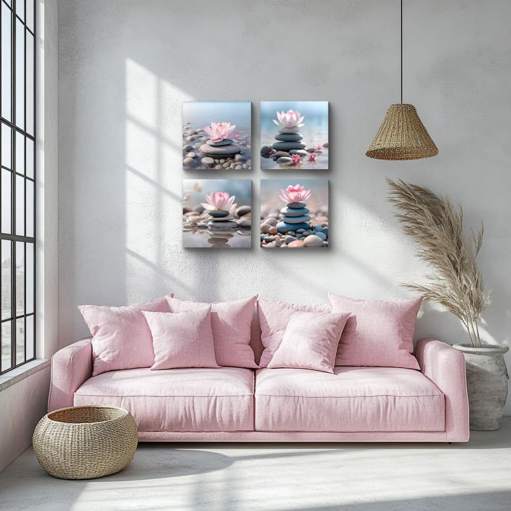 4PCS Mordern Zen High (12X12inchX4 / Pink Lotus)