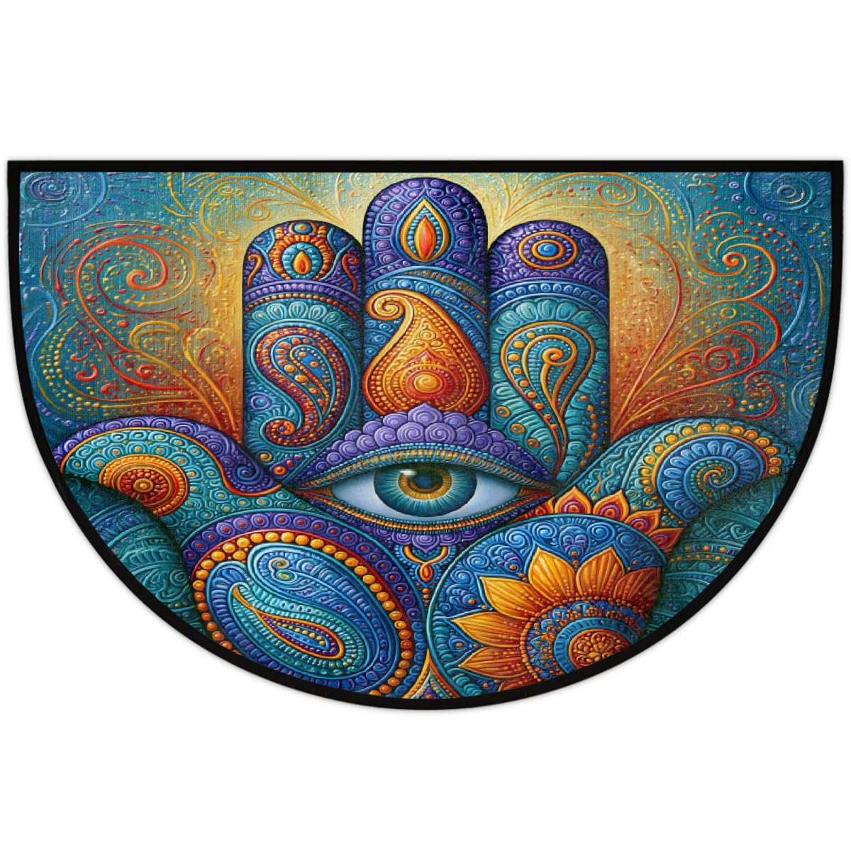 Hamsa Half Round Doormat Semi Circle Rug Non Slip Half Moon Rug (D01:boho 03)