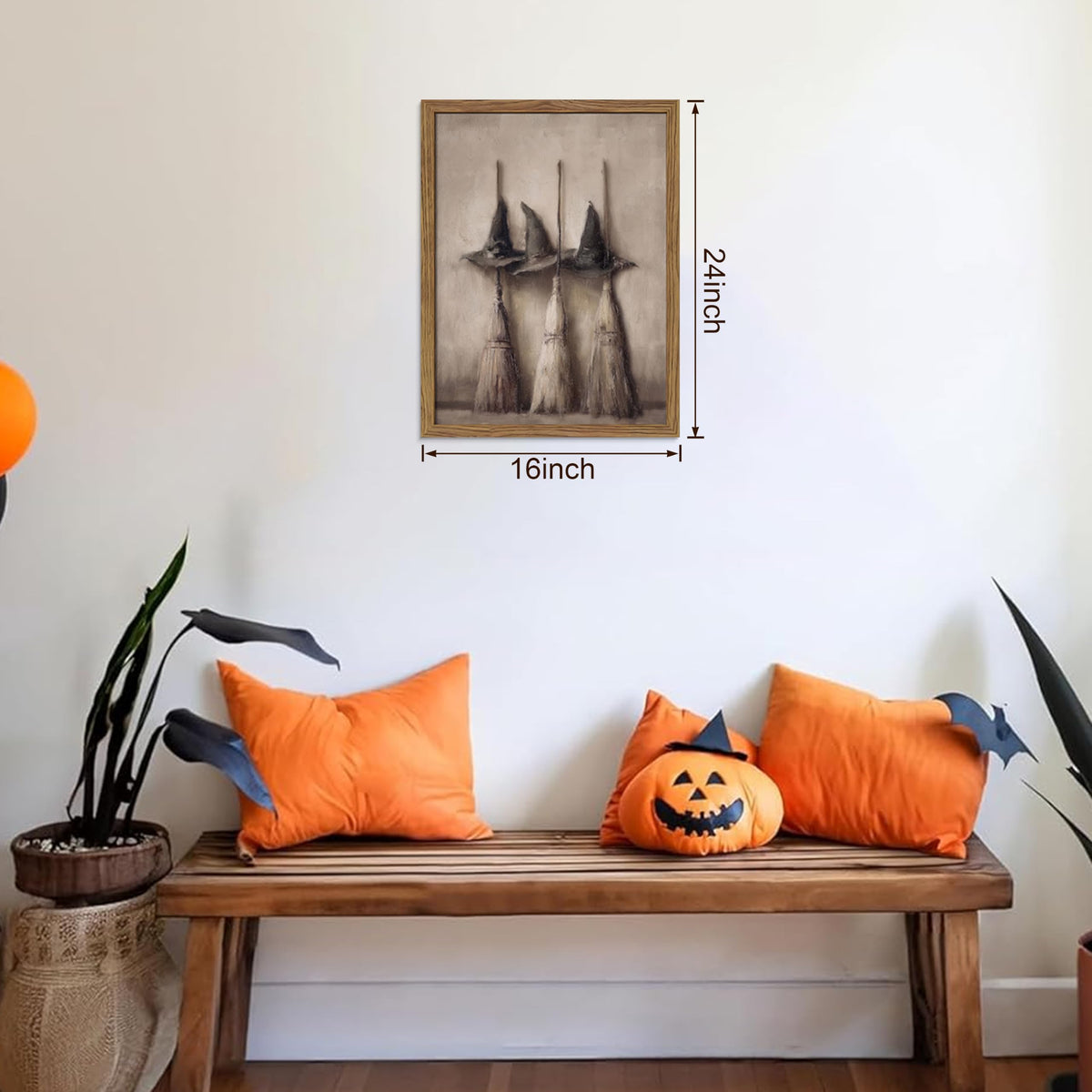 Vintage Halloween Witch Hat Wall Art (Hat broom / 24"L x 16"W)