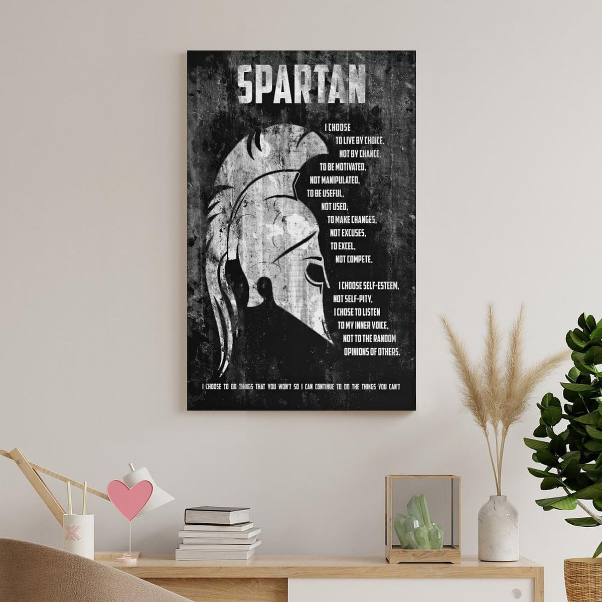 Spartan Motivational Quote Canvas Printing Wall Art Prints Wall Decor Posters Black White Distressed Helmet Philosophy Nordic Living Room Bedroom Office Gym Decor 20x30inch (style-20 / 20x30inch(50x75cm) Frame)