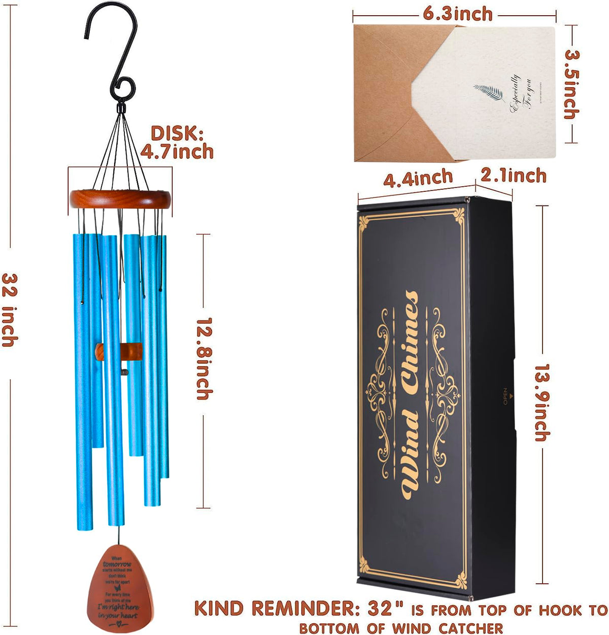 Memorial Wind Chimes for Loss of Loved One (Blue - Teardrop Design)
