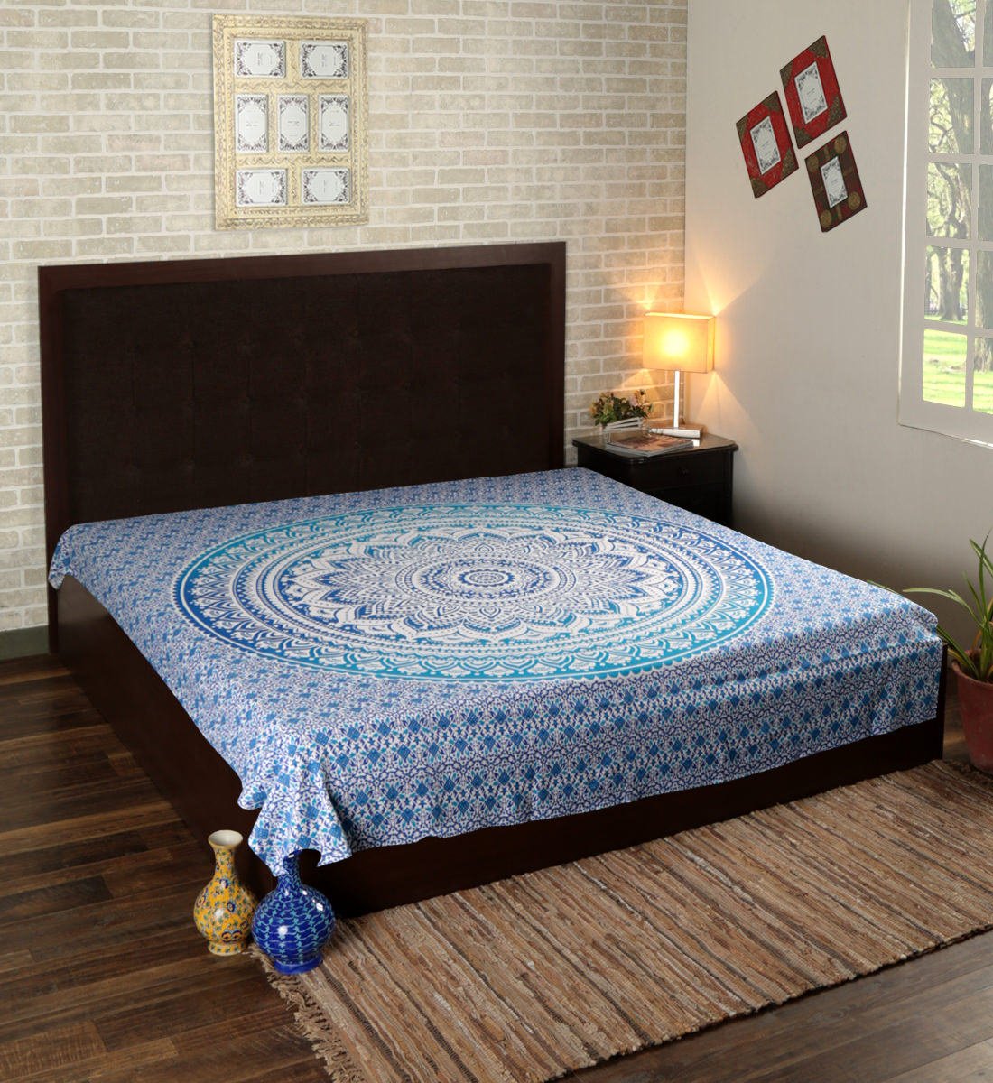 Large Mandala Tapestry for Bedroom and Living Room Wall Hanging Cotton Tapestries (Blue / 90"L x 84"W)