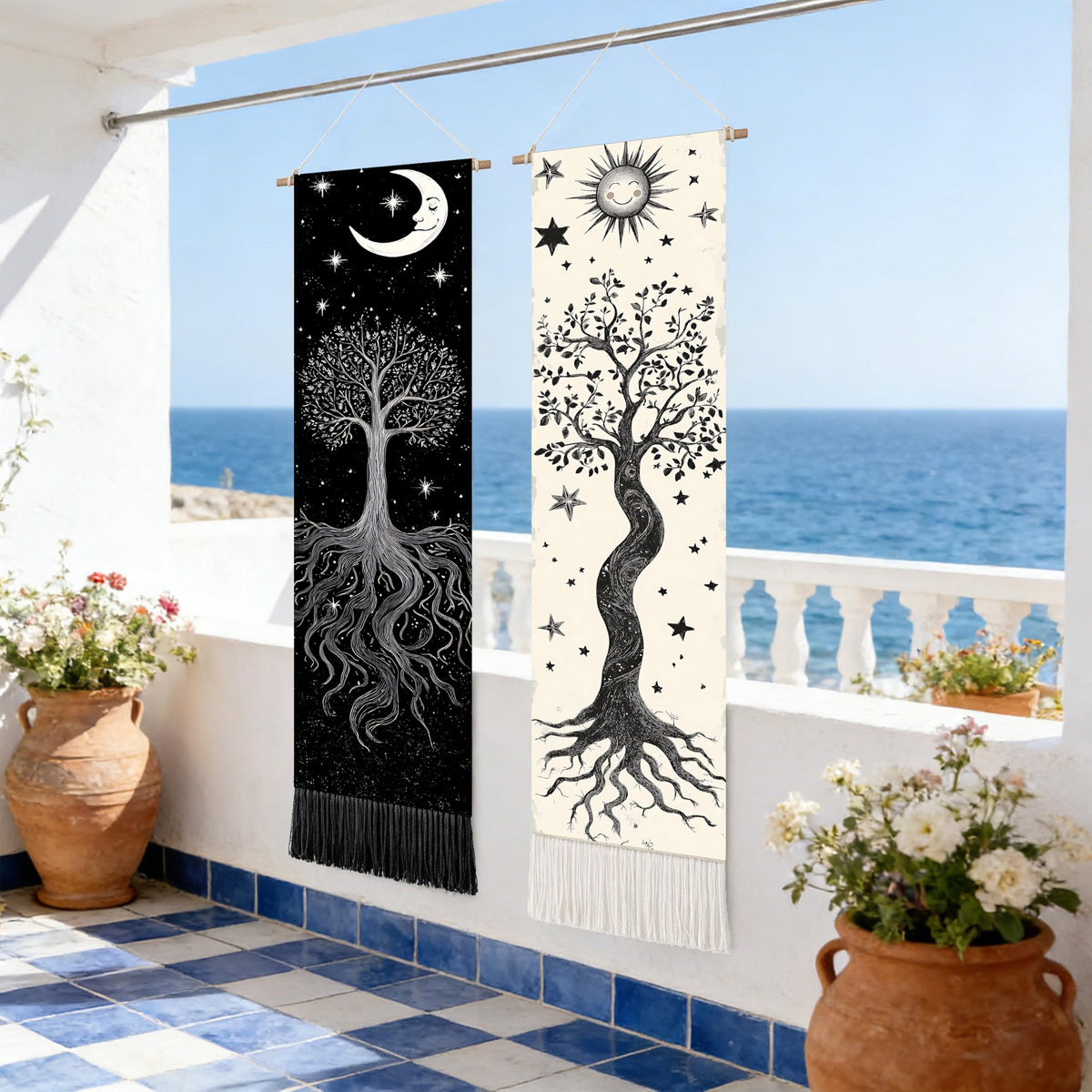 2 Pack Long Vertical Wall Tapestry (Night Forest Moon / 13"Wx51"H)