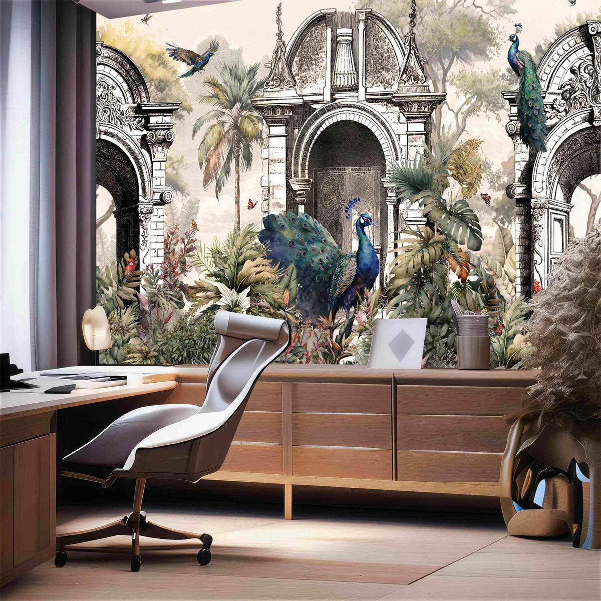 Peel and Stick Wall Mural Wallpaper Peacock 114"×82" Decor G24 (G24 / 114" x 82")