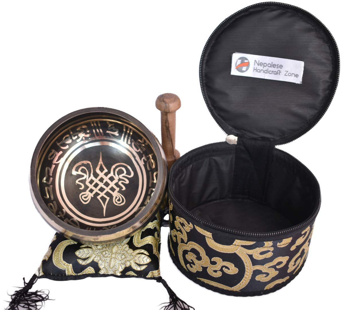Color Singing Bowl Set with free stick and cushion by Nepalese Handicraft Zone (Black)