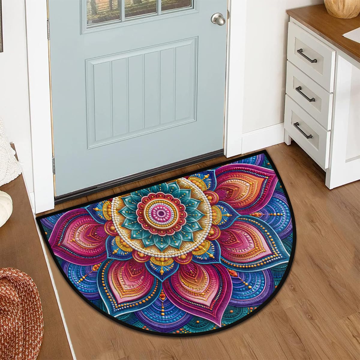 Flower Half Round Rug Half Moon Door Mat Half Circle Rugs (B:d-color 1)