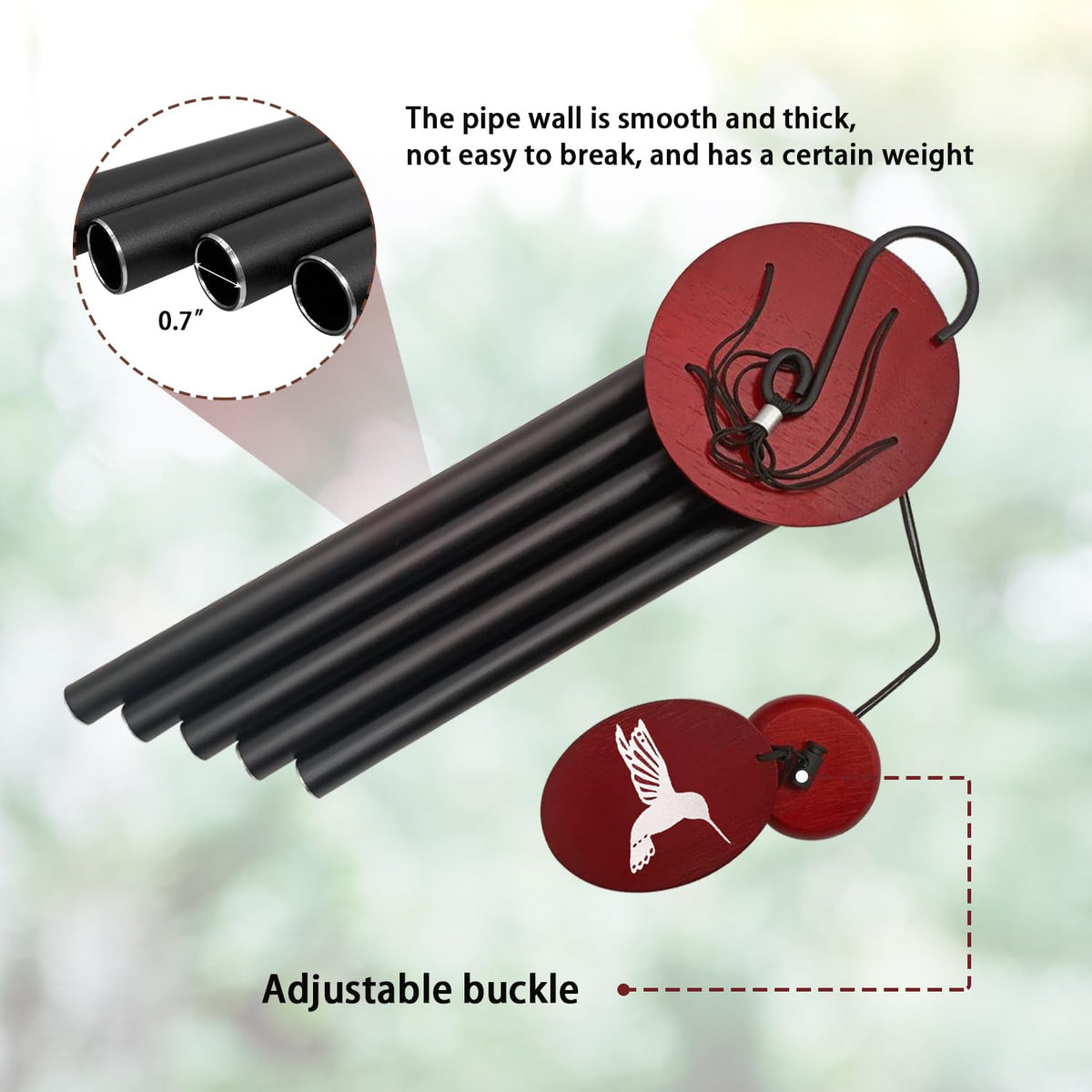 Hummingbird Wind Chimes for Outside (33" Red Hummingbird)