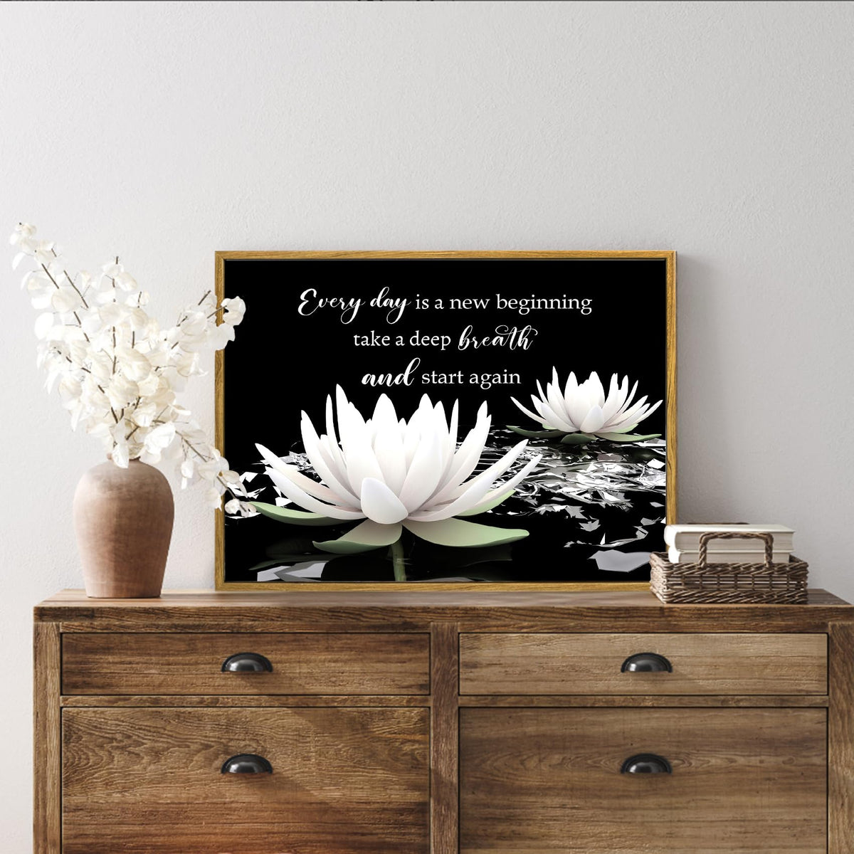 Black and White Zen Floral Wall Art (Black / 12"L x 17"W)