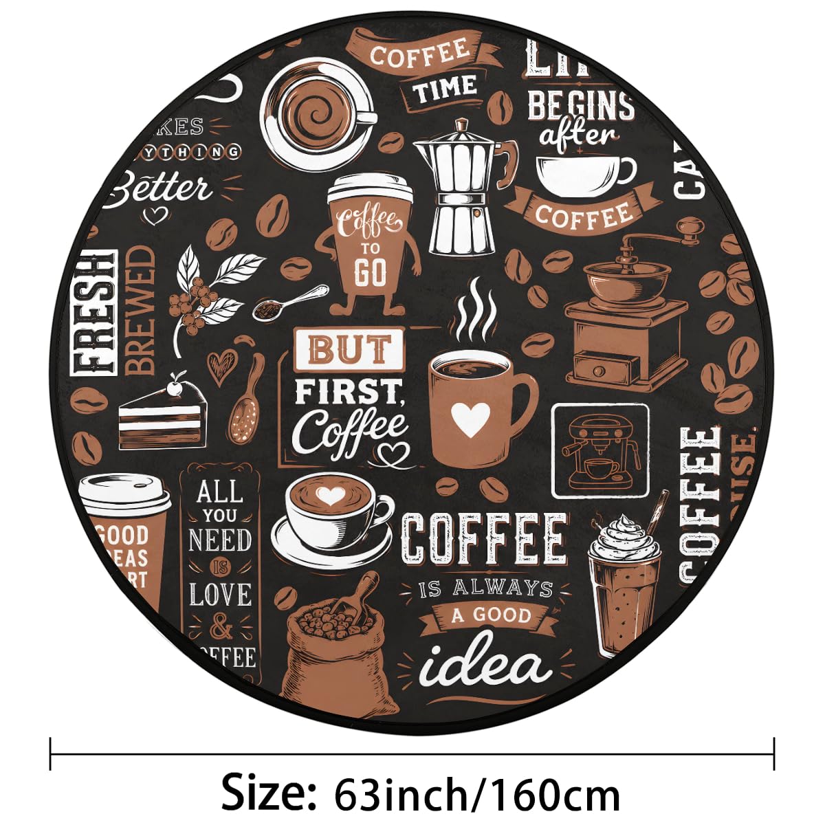 5 Ft Coffee Start Round Rug Circle Area Rugs Circular Door Mat for Indoor (A:a-4 / 5'5" (Round))