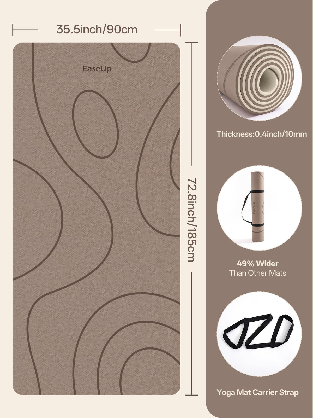 Large Yoga Mat 73x35.5x0.4" (Brown/Beige)