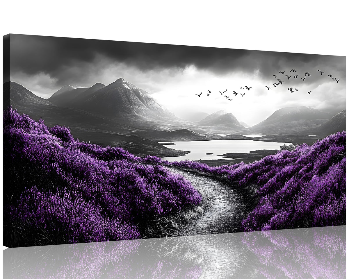 1 Panel Purple Picture for Bedroom Purple Flowers Landscape Paintings Canvas Wall Art Purple Pictures on Canvas Stretched and Framed for Home Decor Living Room Bedroom Wall Art 8x16 inch (16"L x 8"W / Purple Flower 11)