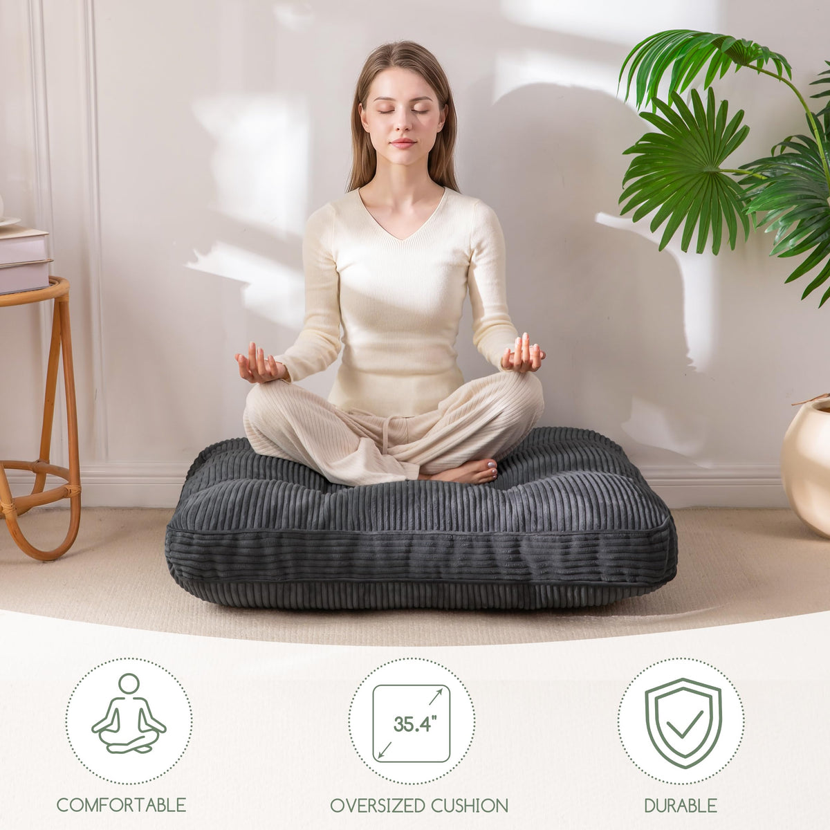 35" Floor Pillow Cushion for Adults (Dark Grey / 4" Thick Square)