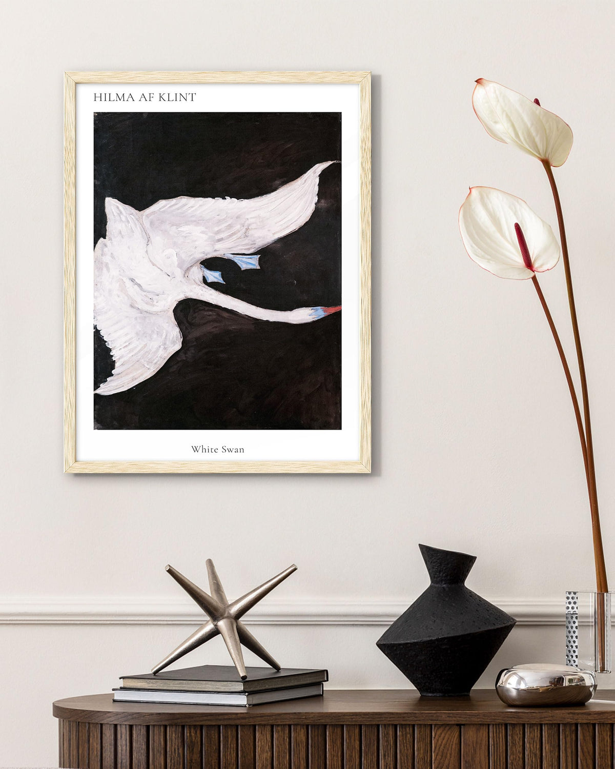 12x16 in Abstract White Swan Scandinavian Framed Wall Art (Framed White Swan / 16"L x 12"W)