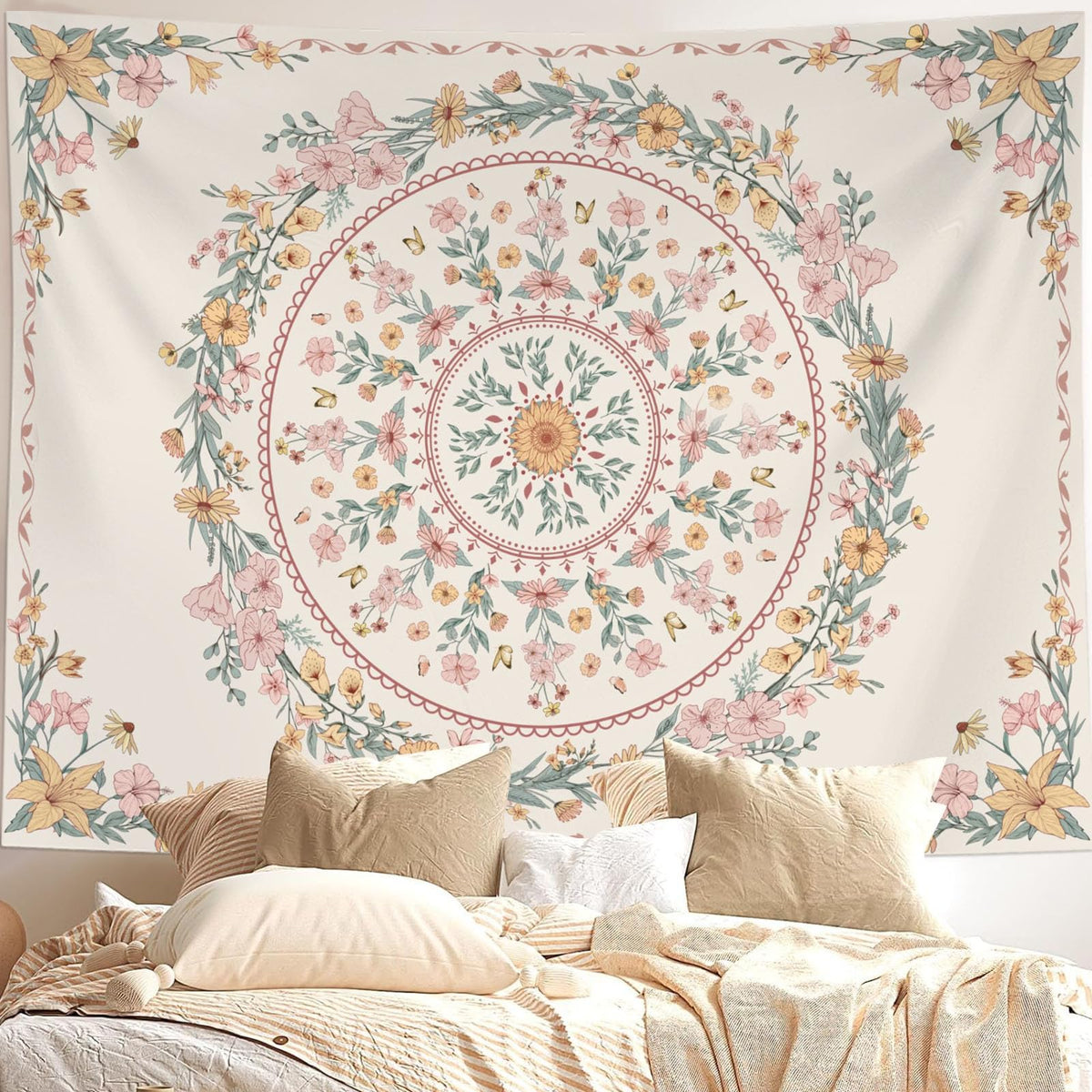 Bohemian Tapestry Wall Hanging (80"L x 60"W / WhiteWreath)