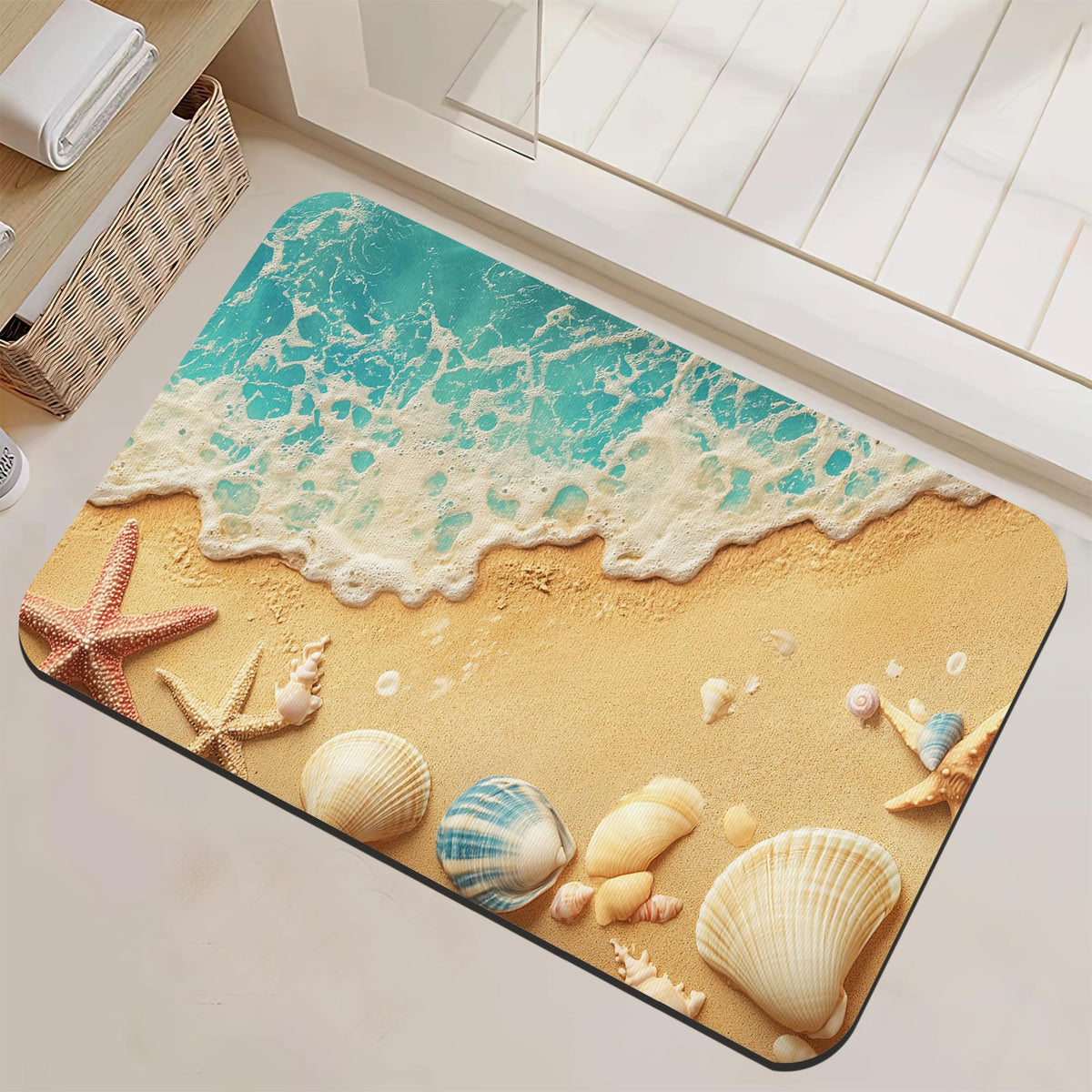 Beach Seashell Starfish Bath Mat Non (Beach Seashell Starfish)