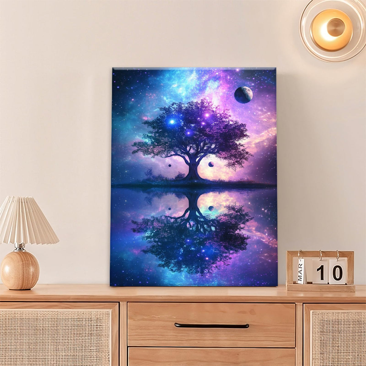 Purple Tree Wall Art Abstract Tree Starry Sky Wall Decor Modern Pictures Painting Canvas Prints Framed Home Artwork for Bathroom Bedroom Office 16"x24" (Space Purple Tree / 24"L x 16"W)