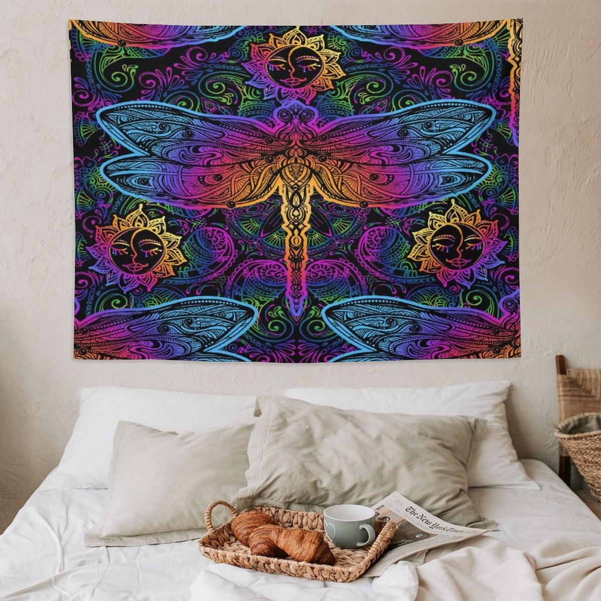 Mandala Boho Tapestry Wall Hanging Colorful Dragonfly Sun Bohemian Tapestries Home Decor for Living Room Bedroom Apartment Farmhouse Dorm 60"x80" (60"L x 80"W / Mandala-3)