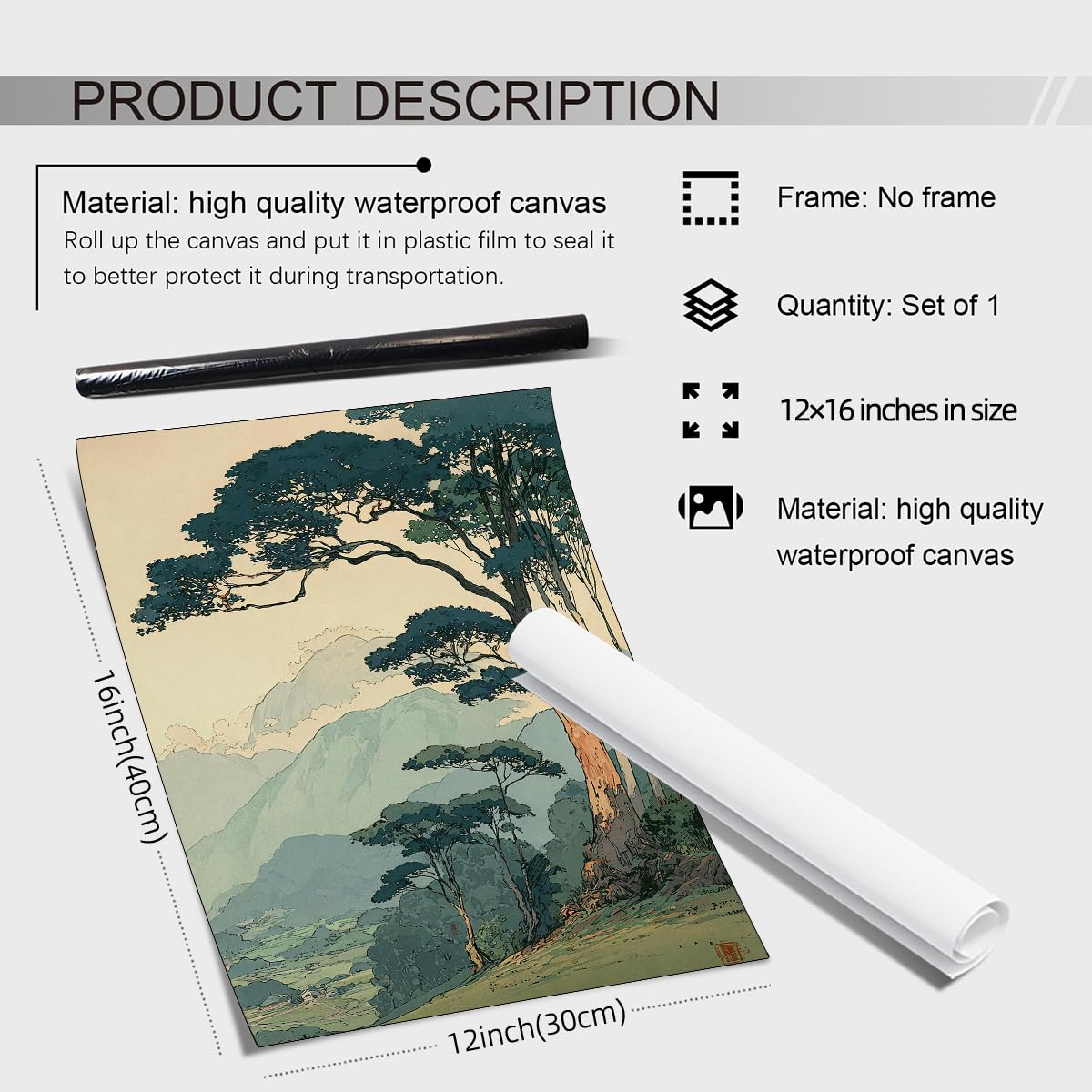 Japanese Forest Canvas Wall Art Asian Tranquil Mountain Landscape Posters Vintage Nature Tree Scene Prints Modern Ukiyo (Unframed / Japanese Prints / 16"L x 12"W)