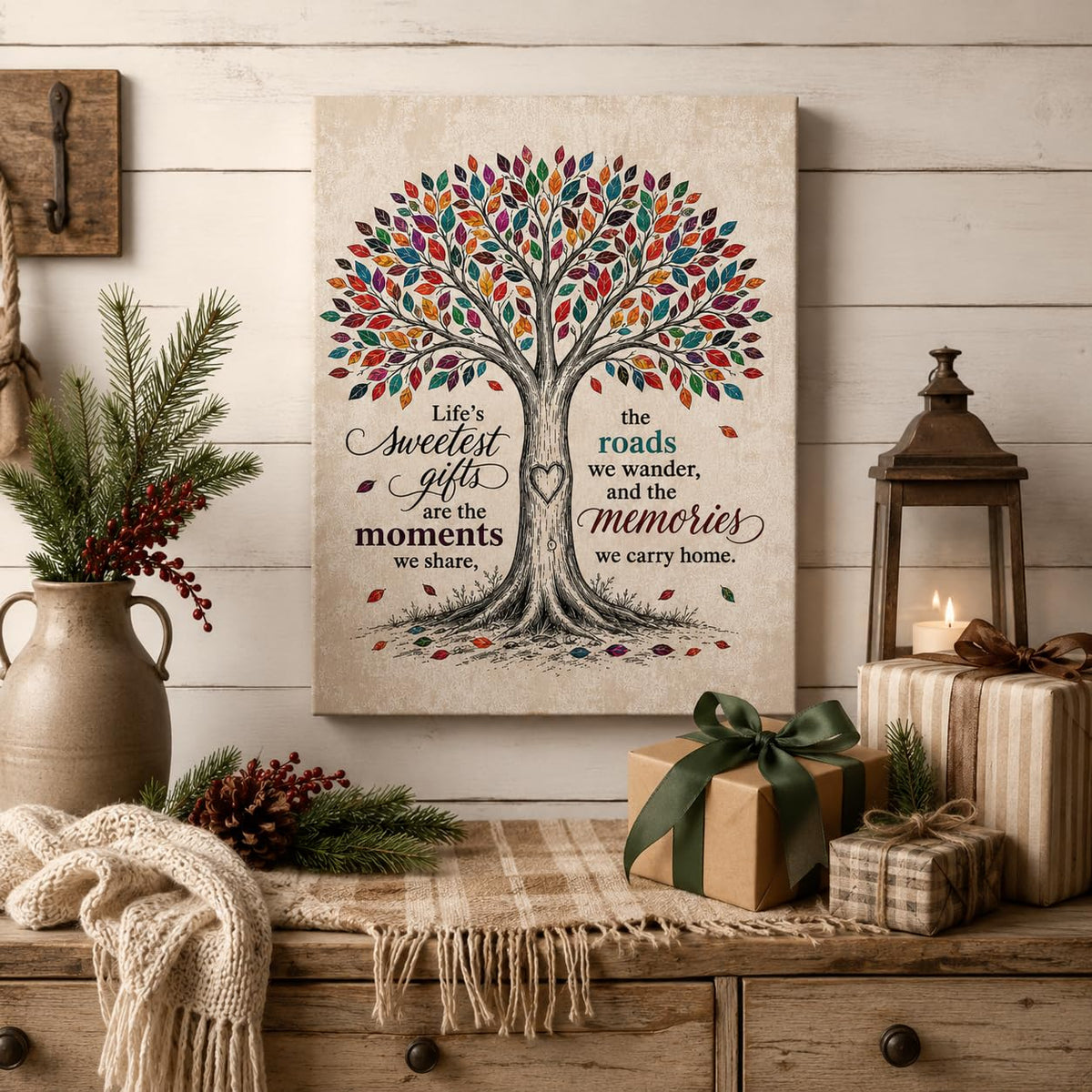 Life Journey Canvas Wall Art Framed Colorful Tree Inspirational 16x24 Inch (Tree Family Quote / 24"L x 16"W)