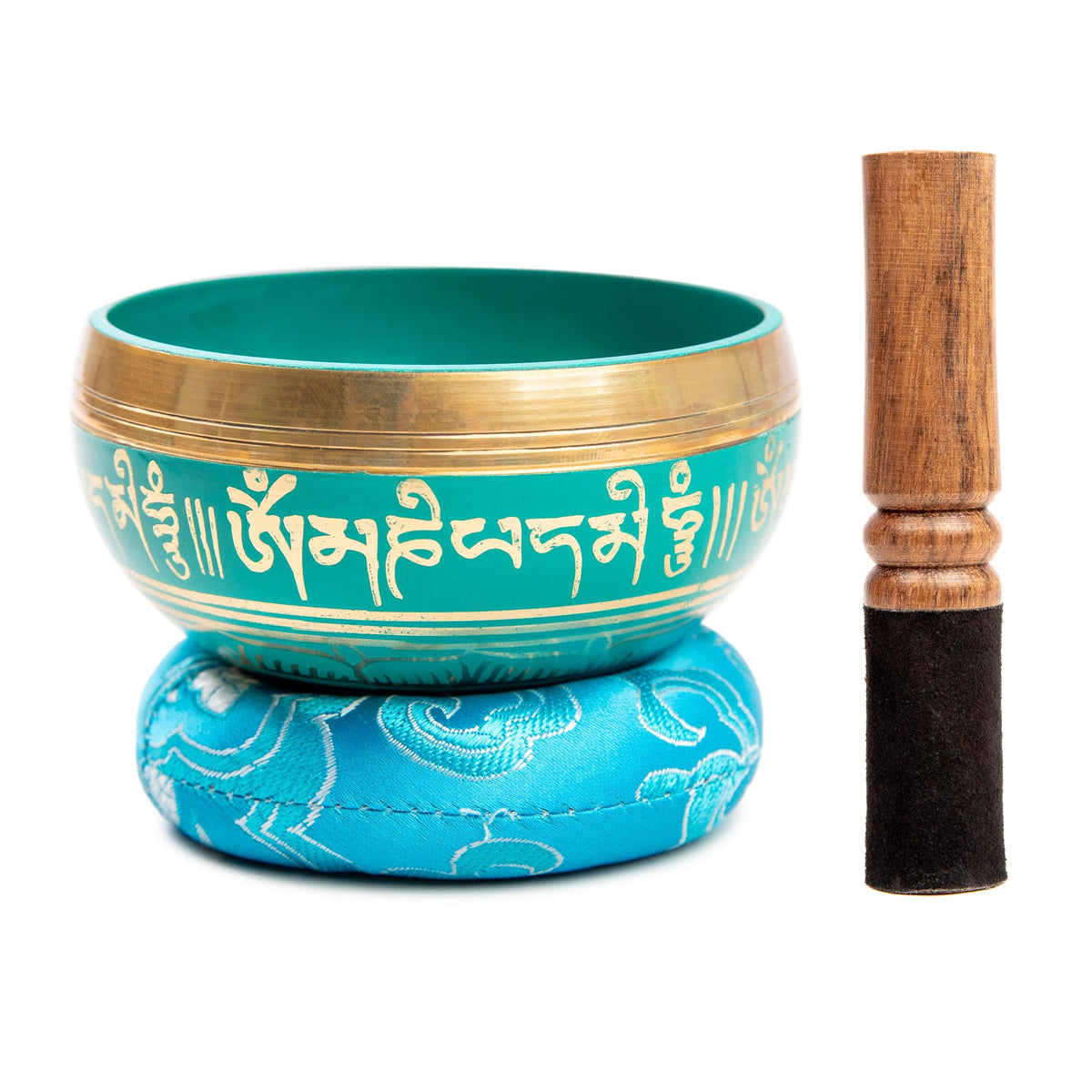 Tibetan Singing Bowl Set Brass (Turquoise)