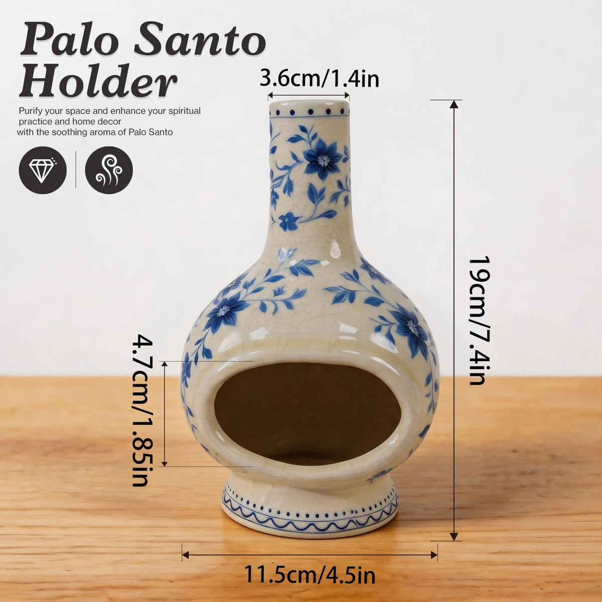 Ceramic Palo Santo Holder (Flowers-blue and White)