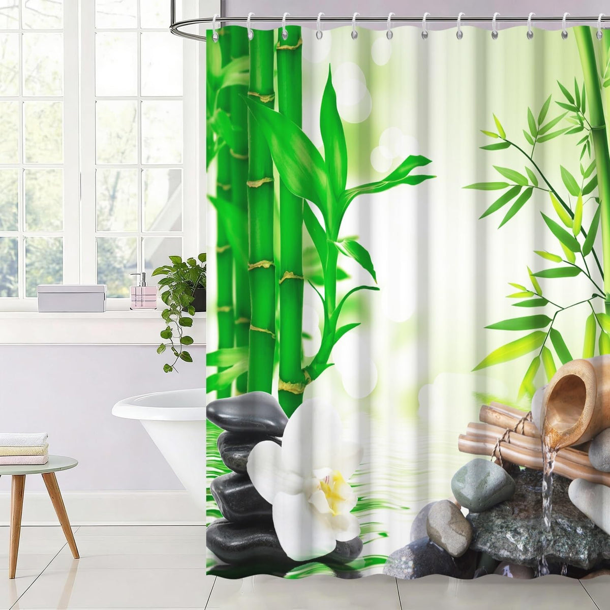 Zen Shower Curtains for Bathroom Zen Spa Shower Curtain Lotus Bamboo Stone Meditation Relaxing Waterproof Polyester Fabric Bath Curtain Set with Hooks Bathtub Home Decor 48x72 inch (48"W x 72"L (Pack of 1) / Green 07)
