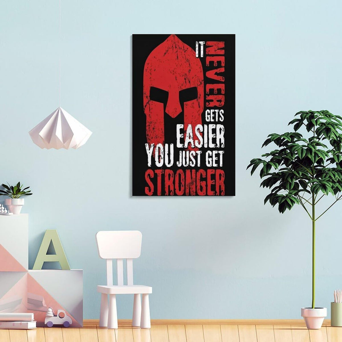 Spartan Warrior It Never Gets Easier You Just Get Stronger Canvas Printing Wall Art Prints Wall Decor Posters Red Black Typography Motivational Gym Bedroom Office Living Room Decor 08x12inch (style-14 / 08x12inch(20x30cm) Frame)