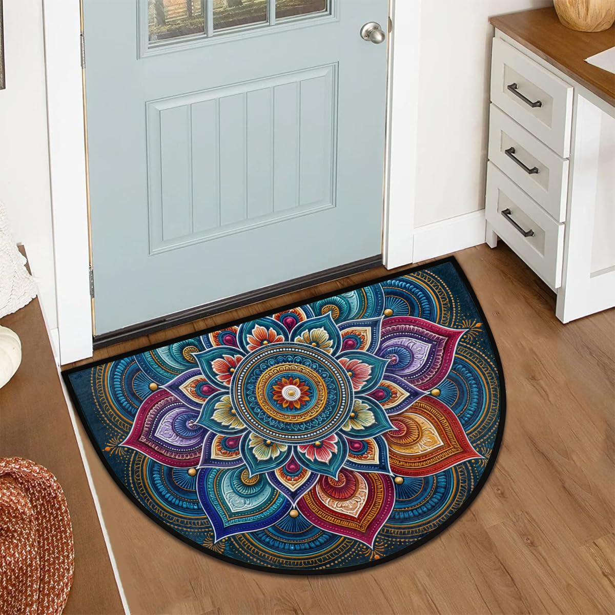 Flower Half Round Door Mat Semi Moon Rug Fireplace Carpet Area Rugs (Z:color:57)