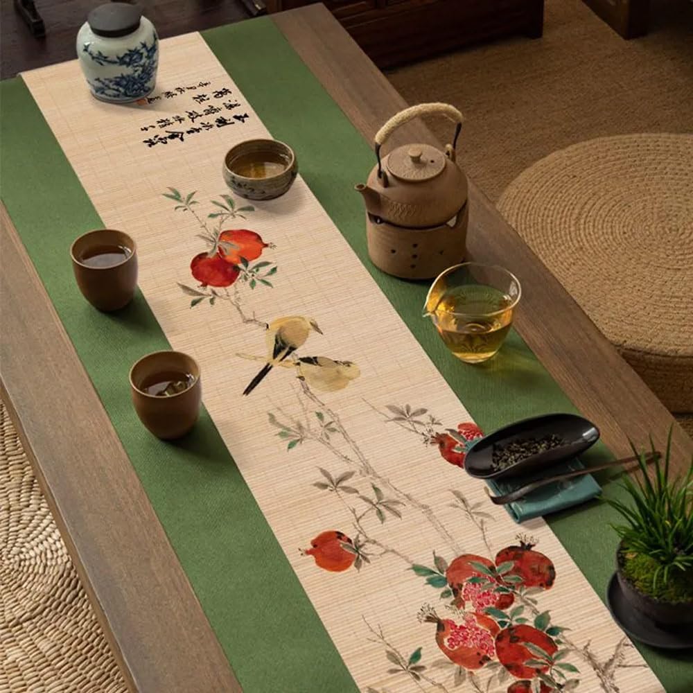 Asian Style Bamboo Table Runner (Pomegranate / 12x72 Inch)