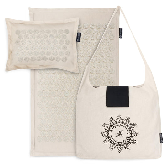 Fit Ki Acupressure Mat and Pillow Set with 100% Natural Linen for Back (Sand Dunes)