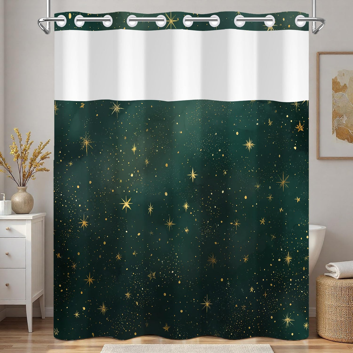 Celestial Galaxy Shower Curtain with Snap in Liner (Starry Sky)
