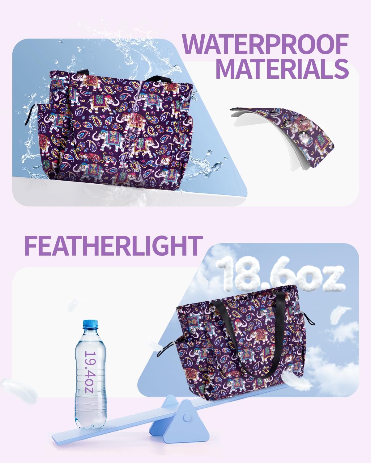 Yoga Mat Bag Waterproof Tote Gym Bag Mat Carrier W (Deep Purple Lucky Elephant)
