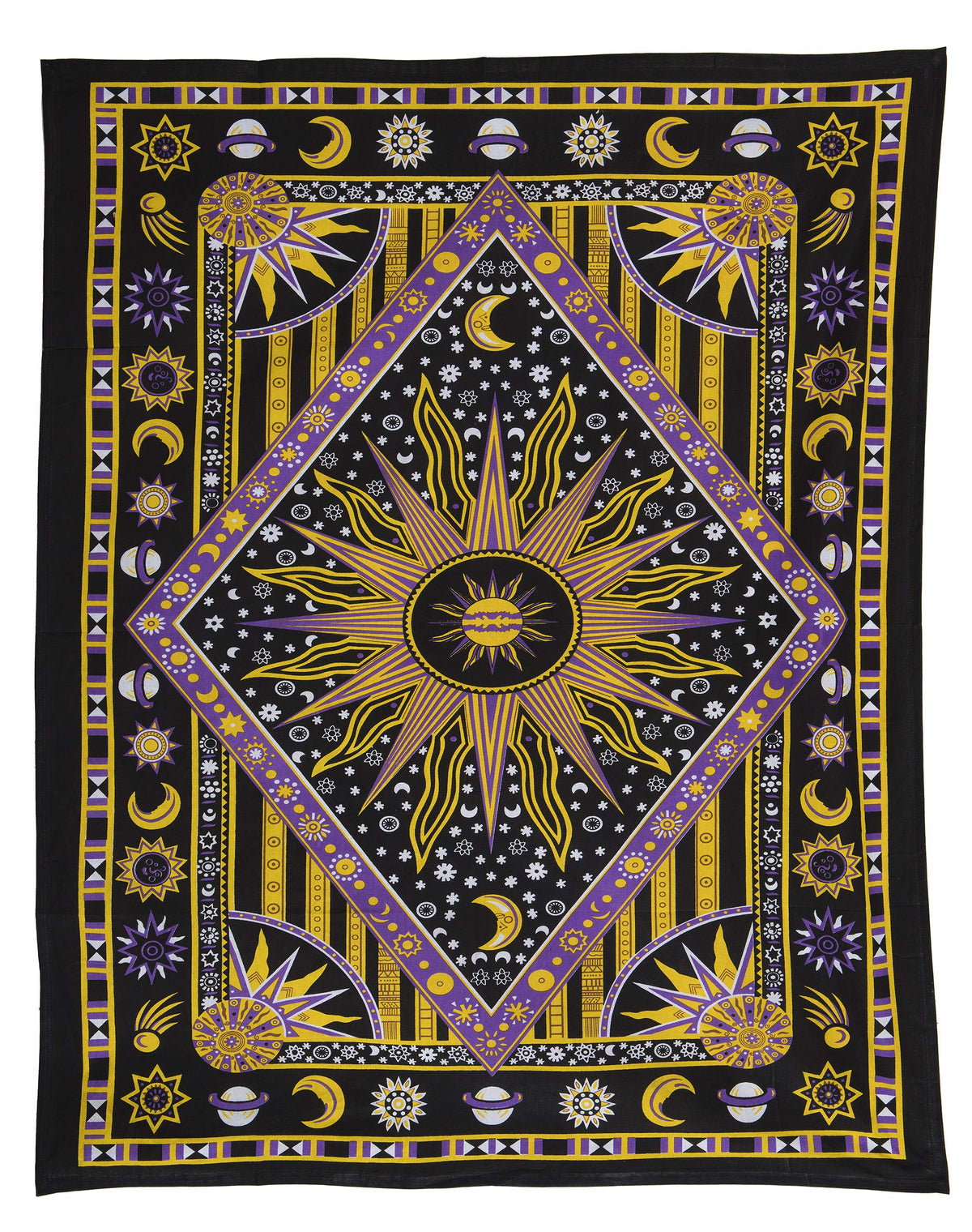 Wall Hanging Tapestry For Bedroom Hippie Burning Sun and Moon Meditation Bohemian Hippy Psychedelic Design Indian Tapestries Bedspread 30 x 40 Inches (40"L x 30"W / Purple Yellow)