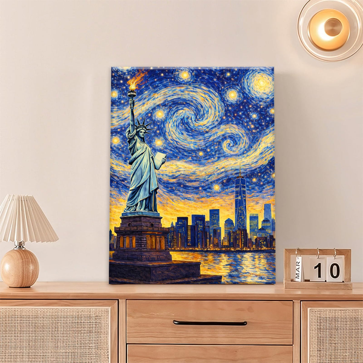 New York City Wall Art Statue of Liberty Wall Decor Starry Night Canvas Painting Pictures for Bathroom Bedroom Living Room 12"x16" (Statue Of Liberty Starry Sky / 16"L x 12"W)