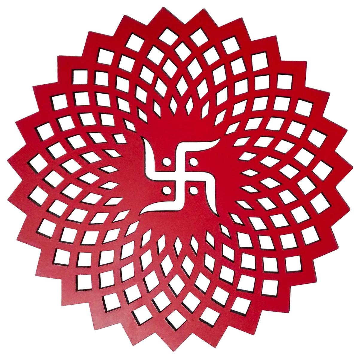Red Round Decorative Wall Art Mdf Wooden Chakra For Temple (GEOMETRY -Red / 24"L x 24"W)