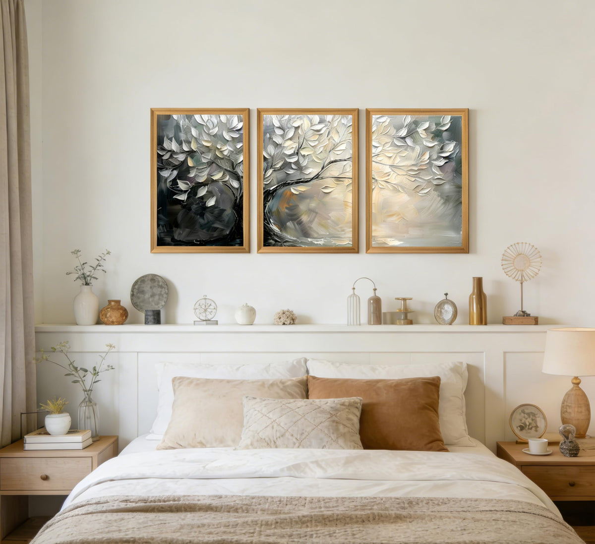 3Pcs Framed Abstract Leaf Canvas Wall Art (White / 16"L x 12"W)