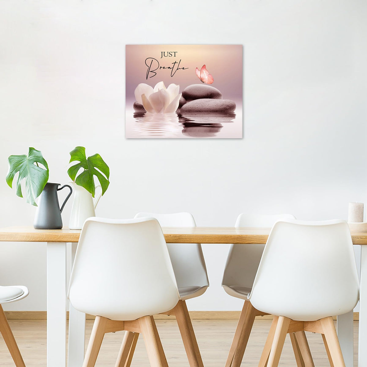 Pink Butterfly Wall Art for Bathroom Inspirational Quotes and White Floral Canvas Wall Art Wall Paintings Home Decor Zen Spa Wall Pictures for Living Room Bedroom Office Ready To Hang (Pink / 12"L x 16"W)