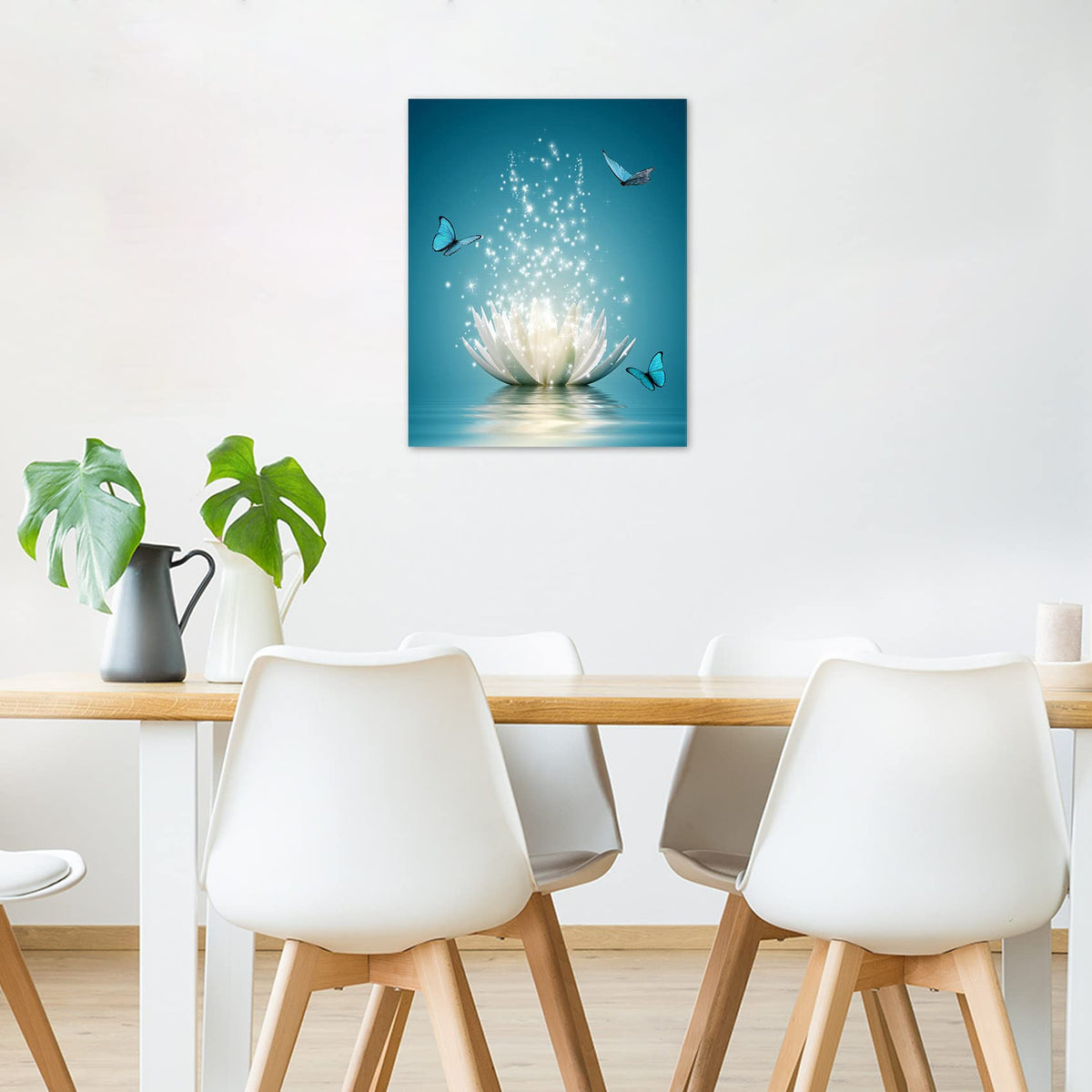 Water Lily Wall Art (Teal and White / 20"L x 16"W)