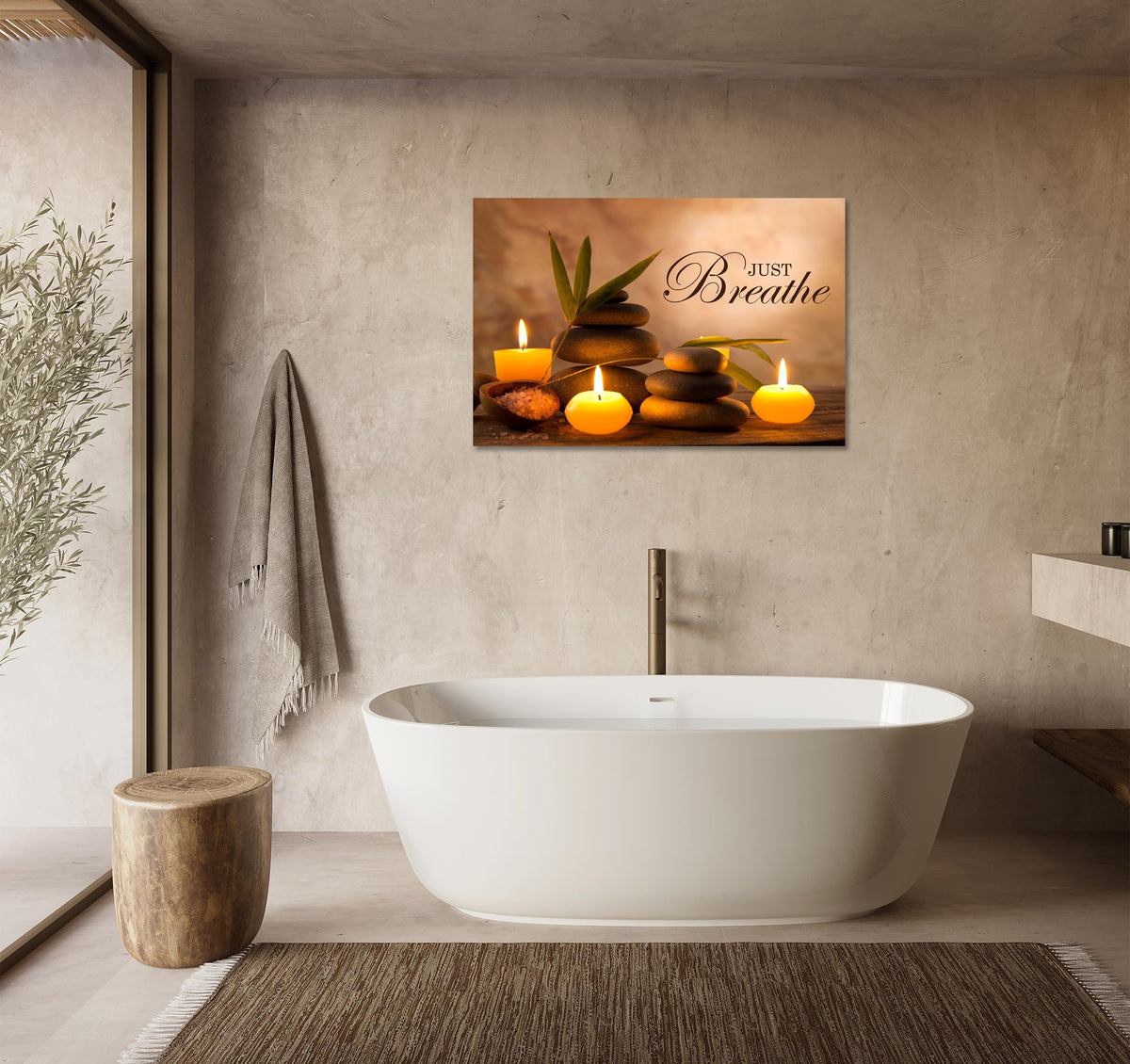 Zen Wall Decor Just Breathe Motivational Bathroom Wall Art Yoga Room Poster for Women Spa Picture Painting Spiritual Artwork Framed for Living Room Ready to Hang (20"L x 30"W / Zen 03)